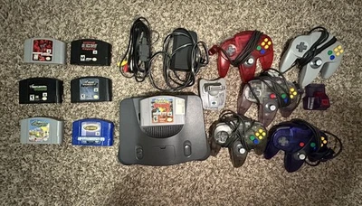 Nintendo 64 Bundle 5 Controllers, 7 Games, Transfer/Force Pack, & Cables -TESTED - Image 1 of 4