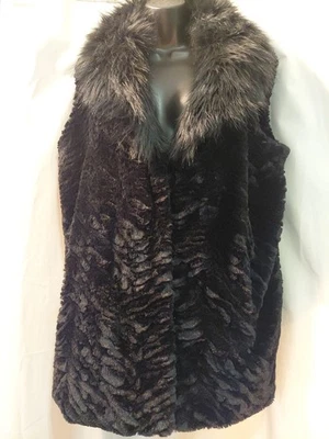 Chaleco de Colección Adrienne Landau Para Mujer Cuello de Piel Negro Piel Sintética Talla XL Foto 1 de 4