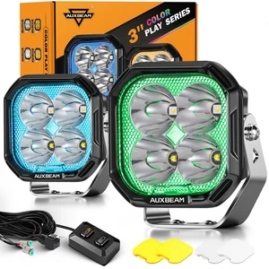 2x AUXBEAM 3" Color Play RGB LED Pod Lights Spot Beam Clear&Amber Light Covers - Picture 1 of 12