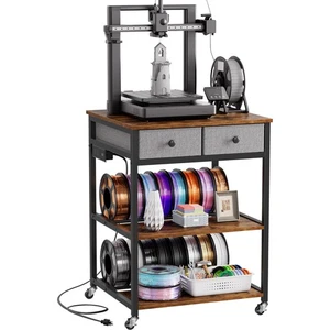 Portin 3D Printer Stand Storage Rack with Power Outlet & Drawers Locking Wheels - Afbeelding 1 van 7