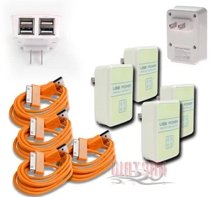 4X 4 USB PORT WALL ADAPTER+6FT CABLE POWER CHARGER ORANGE FOR IPHONE IPOD IPAD - Zdjęcie 1 z 1