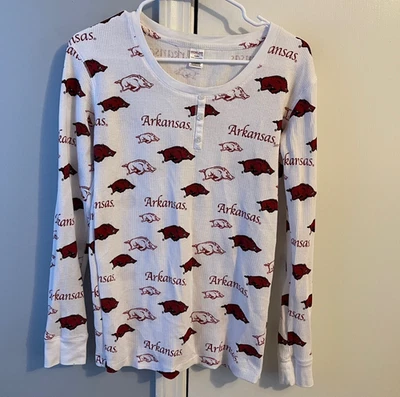 Ladies Arkansas Razorbacks Graphic Thermal Henley Long Sleeve Shirt White Medium - Image 1 of 4