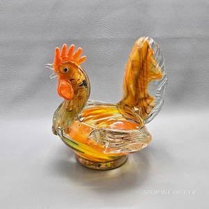 Cuenco de vidrio artístico vintage multicolor hecho a mano gallos decoración del hogar 9" de alto - Imagen 1 de 20