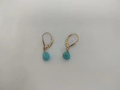 Серьги-рычаги из золота 14 карат с бирюзой для спящей красавицы - Изображение 1 из 4