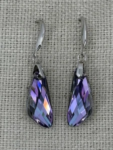 925 SILVER made with purple Swarovski crystal drop earrings - Picture 1 of 6