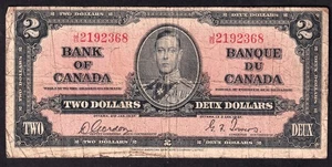 Canada 1937 $2 Two Dollar Banknote Gordon - Towers J/B 2192368 - Picture 1 of 2