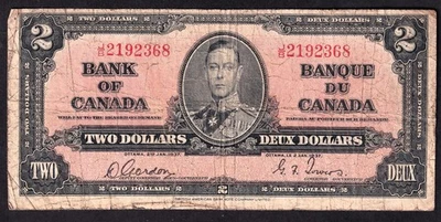 Canada 1937 $2 Two Dollar Banknote Gordon - Towers J/B 2192368 - Image 1 of 2