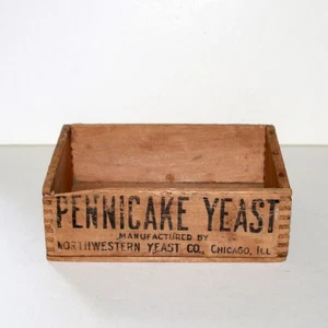 Antigua caja de madera Pennicake Yeast Northwestern Chicago IL caja anuncio - Imagen 1 de 11