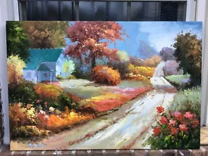 Dipinto Olio su Tela Alta Qualità Impasto Paesaggio/Casattage Colorato Nuovo 24x36 - Foto 1 di 3