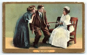 1914 ABERDEEN SOUTH DAKOTA ROMANTIC COUPLE ASKING MOM PERMISSION POSTCARD P3716 - Picture 1 of 2