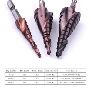 Spiral Groove HSS-Co Cobalt Step Drill Bit Chamfer Multiple Hole Sizes for Metal - Picture 1 of 12