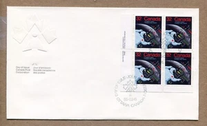 CANADA First Day Cover 1985-03-15 Canadians in Space 4x32¢ L. L. CORNER BLOCK - Picture 1 of 2