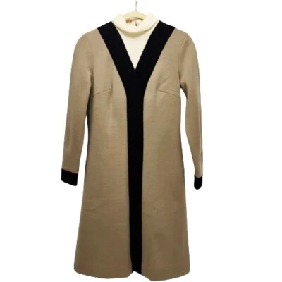 Vestido recto manga larga mezcla lana marrón/negro Blecker Street años 60 para mujer 10 Foto 1 de 4