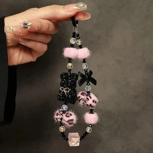 Fashion Leopard Print Bow Keychain Plush Short Phone Strap Bag Accessories - Zdjęcie 1 z 10