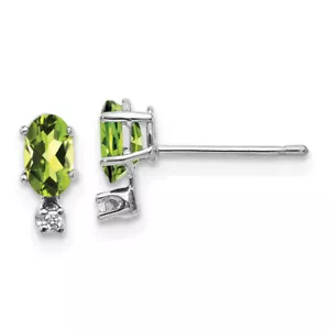 14K Solid White Gold Diamond Peridot Earrings - Picture 1 of 5