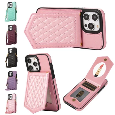 Para iPhone 6/7/8/XS/11/12/13/14/15 Bandolera Cartera Espejo Soporte Teléfono Estuche Foto 1 de 4