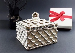 Quality Vintage Design Square Jewelry Box White Gold Wave Pattern Home Organizer - Picture 1 of 5