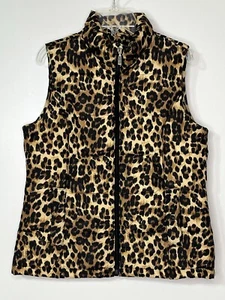 Charter Club Cheetah Print With Pockets Women's Petite Small Puffer Vest - Picture 1 of 7