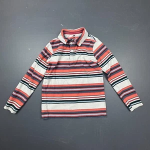 Tea Collection Boys Polo Shirt Size 8 Striped Long Sleeve Orange White Casual - Picture 1 of 7