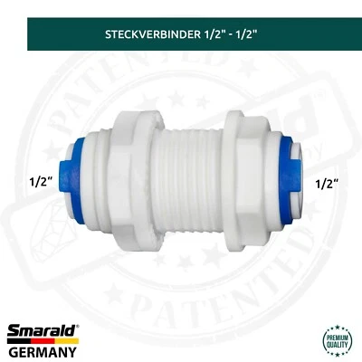 Steckverbinder Durchführung 1/2" - 1/2"  Umkehrosmose Wasserfilter Aquarium - Bild 1 von 4