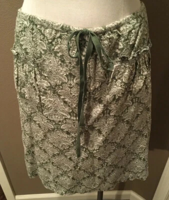 Studio M Large 100% Cotton Draw Waist Cottage Core Green & White Skirt W Pockets - Image 1 of 4