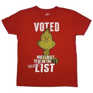 Dr. Seuss The Grinch "Voted to be on the Naughty List" T Shirt Large Red - Picture 1 of 5