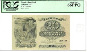 Estonia 1932 20 Krooni P64a PCGS 66 PPQ Gem New - Picture 1 of 5