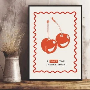 "I Love You Cherry Much" mit zwei Kirschen, Druck Poster Wohnkultur Wand - Bild 1 von 3