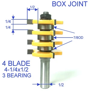 1 STCK. 1/2" SH 4 Schlitze verstellbares Boxgelenk 3 Lager 1/2x1/4 Finger Router Bit - Bild 1 von 12