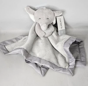 NEW Carters Grey Elephant Holding Plush Baby Blanket Satin Trim Back Lovey - Picture 1 of 4