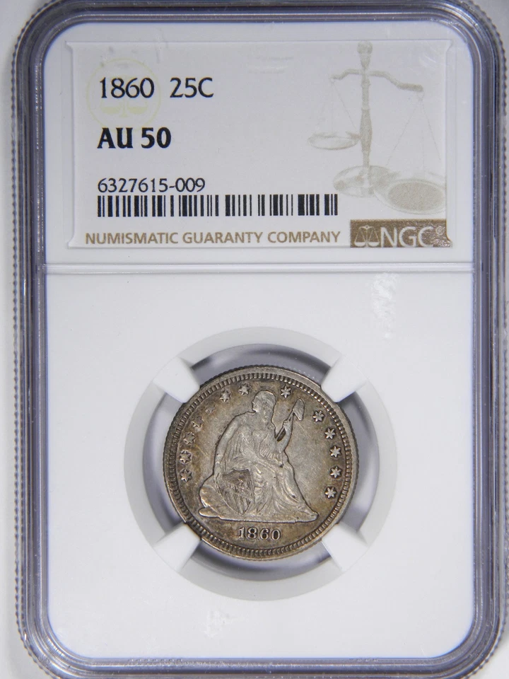 1860 SEATED QUARTER ~ NGC AU50 ~ NICE AND ORIGINAL! - Image 1 of 4