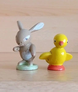 Vintage Miniatur Hase Küken Erzgebirge Osterdeko Holz Figur DDR Deko Spielzeug - Bild 1 von 9