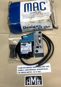 132B-601BAAA  MAC VALVES INC  3-WAY, UNIVERSAL MANIFOLD, 1/8 INCH NPTF, 12 V DC - Picture 1 of 6