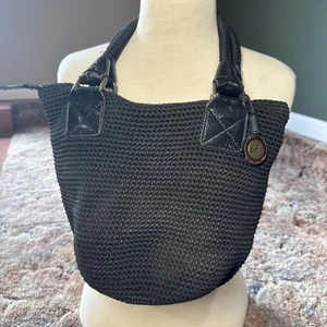 THE SAK Elliott Lucca Black Crochet Leather Shoulder Handbag Y2K - Preowned - Picture 1 of 11