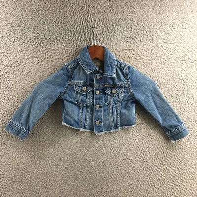 Polo Ralph Lauren Cropped Denim Jacket Youth 23 Blue Long Sleeve Cotton Collared - Image 1 of 4
