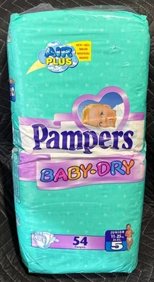 SEALED BAG Vintage Pampers EUROPEAN Baby-Dry Diapers 54 Size Junior/5 - Image 1 of 4