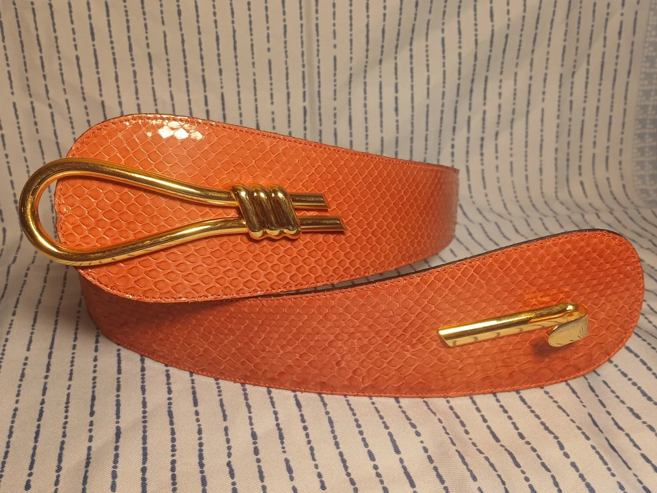 Roberto Dalpra Creations Pink Snakeskin And Leather Women's Belt Argentina 36/90 - Image 1 of 4