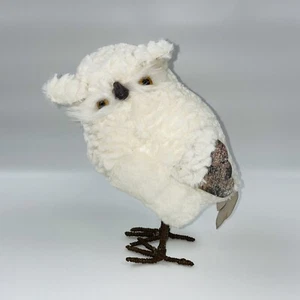 White Snowy Decorative Feathered 11 in Standing Owl Figurine - Picture 1 of 7