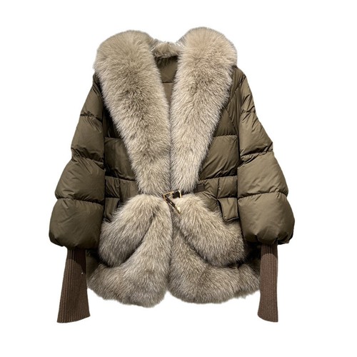 OFF WHITE Piumino lungo donna nuovo invernale spesso pelliccia di volpe collo pelliccia grande piumino d'oca