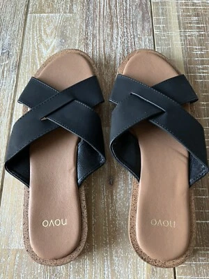 NEW Novo Ladies Black Cross Over Strap Slides Size 8 Scuffs Sandals - image 1 of 4