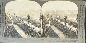 VTG KEYSTONE STEREOVIEW WWI AMERICAN TROOPS PASSING OVER LYONS BRIDGE - Picture 1 of 2