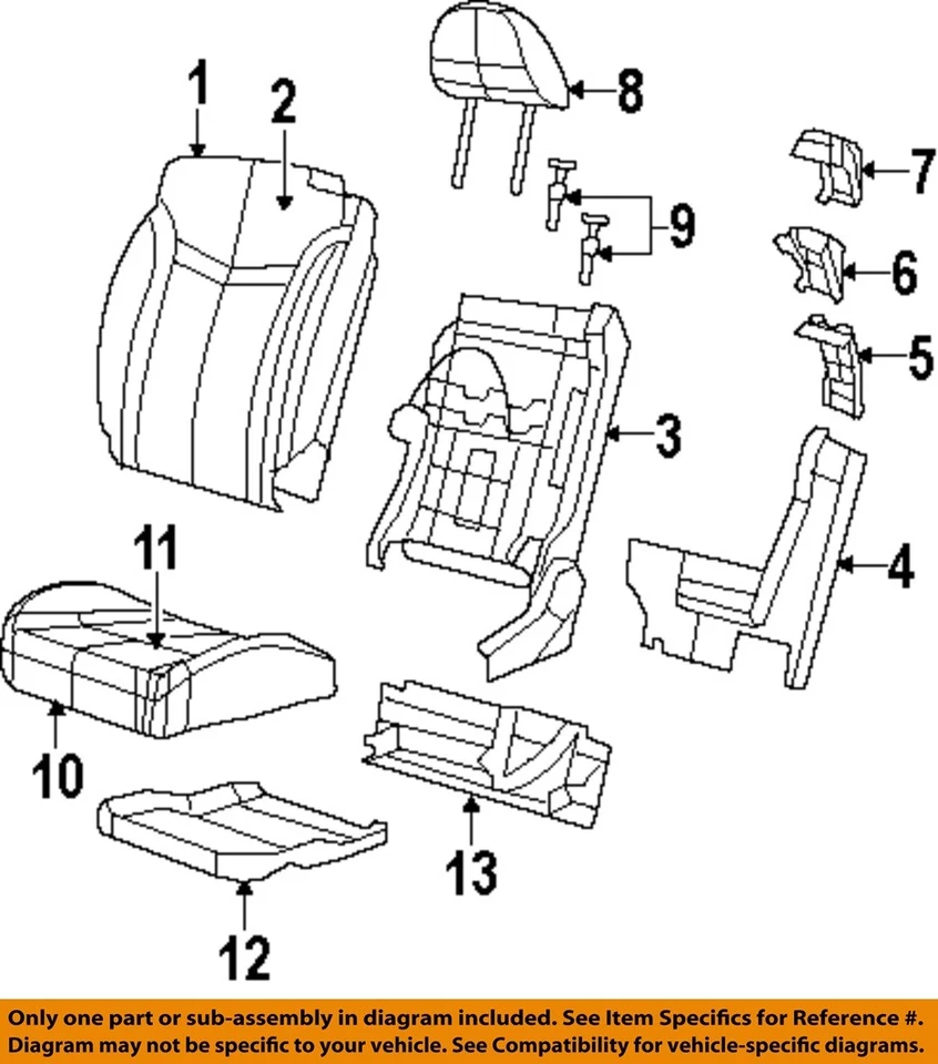 Componentes del asiento delantero CHRYSLER OEM 08-10 Sebring - Cubierta exterior 1HM101J3AC Foto 1 de 1