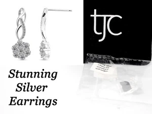 TJC Elanza Hermosos Pendientes Florales de Diamante Simulado (CZ) Plata Esterlina Nuevos - Imagen 1 de 6