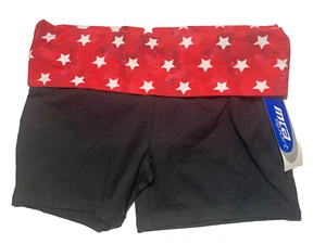 Pantalones cortos deportivos Mta para mujer yoga negros rojos estrellas talla pequeña 4 de julio totalmente nuevos - Imagen 1 de 2