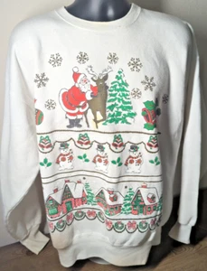 Vintage Hanes Retro Ugly Christmas Pullover 80er Weihnachtsmann, Rentier Gr. XL - Bild 1 von 7