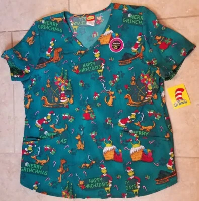 Camisa Médica Dr. Seuss El Grinch Que Robó Navidad Mujeres Vacaciones Talla XL NUEVA Foto 1 de 4