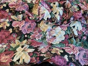 Springs Floral Fabric Shower Curtain Blouson Valance Black Burgundy Pink Vintage - Picture 1 of 4