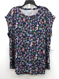 Blue Sol Blouse Womens Size 3X Blue Floral Short Sleeve Pullover Top - Picture 1 of 7
