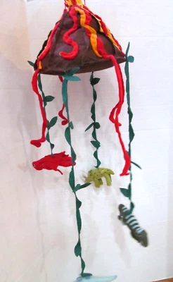 dinosaurs &volcano Felt MOBILE Erupting  with red magma streams - Image 1 of 4