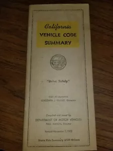 1953 CALIFORNIA DMV "VEHICLE CODE SUMMARY" Drivers Manual - Picture 1 of 3